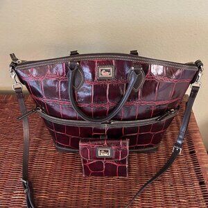 Dooney & Bourke Croco-Embossed Leather Shoulder Bag and Wallet - Bordeaux color